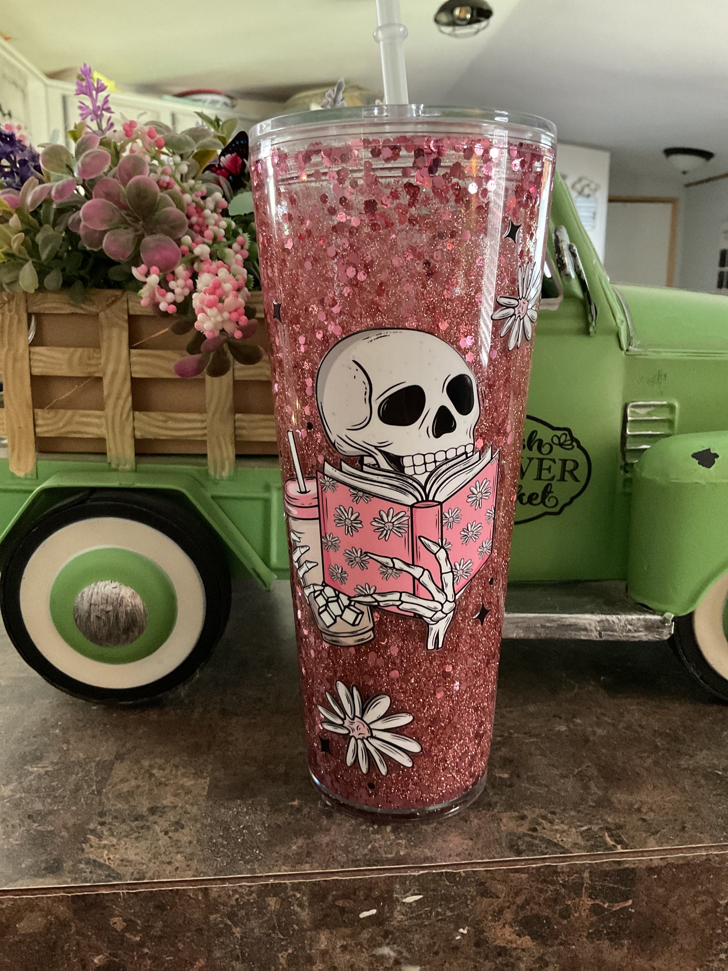 Skellie book 24oz Snow-globe acrylic tumbler